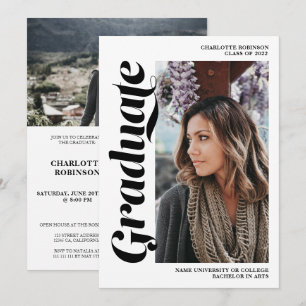 Black and white graduate script 3 photo graduation invitation