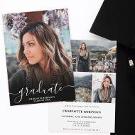 Black and white graduate script photo graduation invitation
