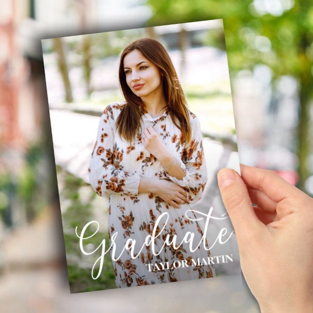 Black and White Graduate Script Photo Graduation Invitation (Creator Uploaded)