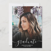 Black and white graduate script photo graduation invitation (Front)