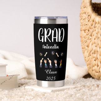 Black and White Graduate Thermos Insulated Tumbler