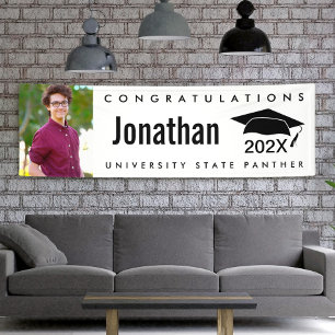 Black and white graduation 1 photo cap modern bold banner