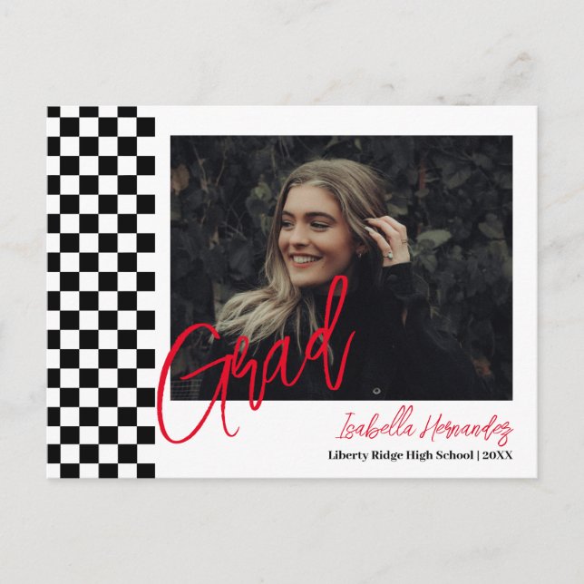 Black and white  graduation Announcement Postcard (Front)