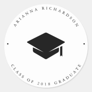 Black and White   Graduation Cap Classic Round Sticker