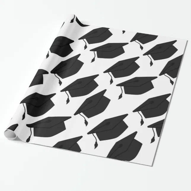 BLACK and WHITE GRADUATION CAP WRAPPING PAPER | Zazzle