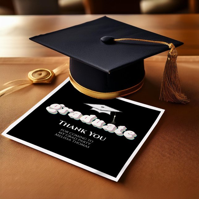 Black and White Graduation Custom Cocktail Napkins (Black and white retro style typography graduation napkin.)