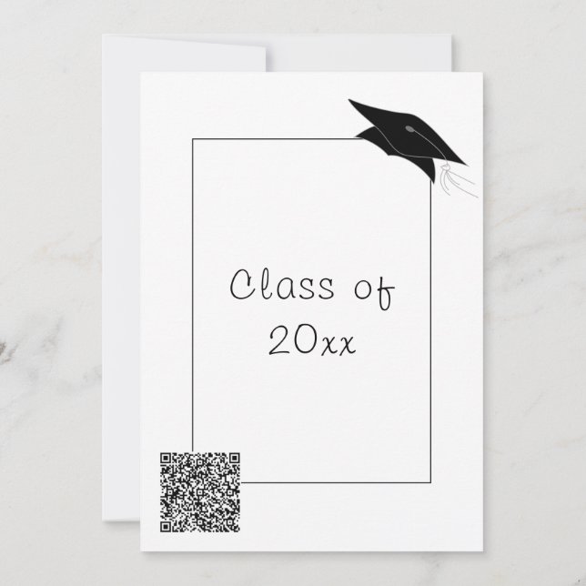 Black and White Graduation Invitation with QR Code (Back)