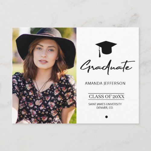 Black and White Graduation  Modern script photo Postcard