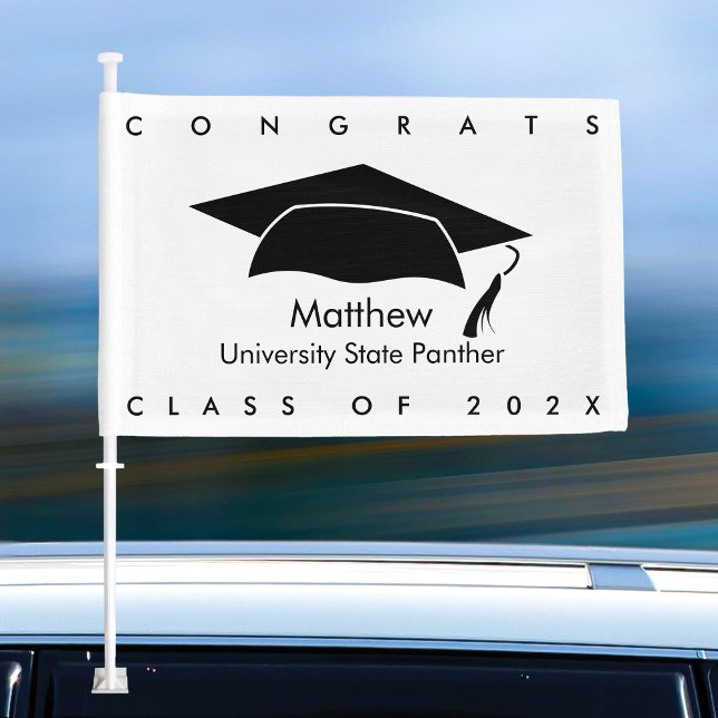 Black and White Graduation Modern Simple Bold Cap  Car Flag (Creator Uploaded)