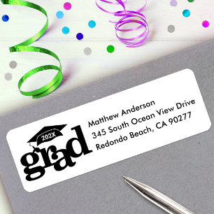 Black and White Graduation Modern Type Cap Address Label