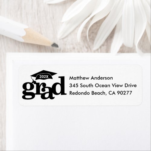 Black and White Graduation Modern Type Cap Address Label