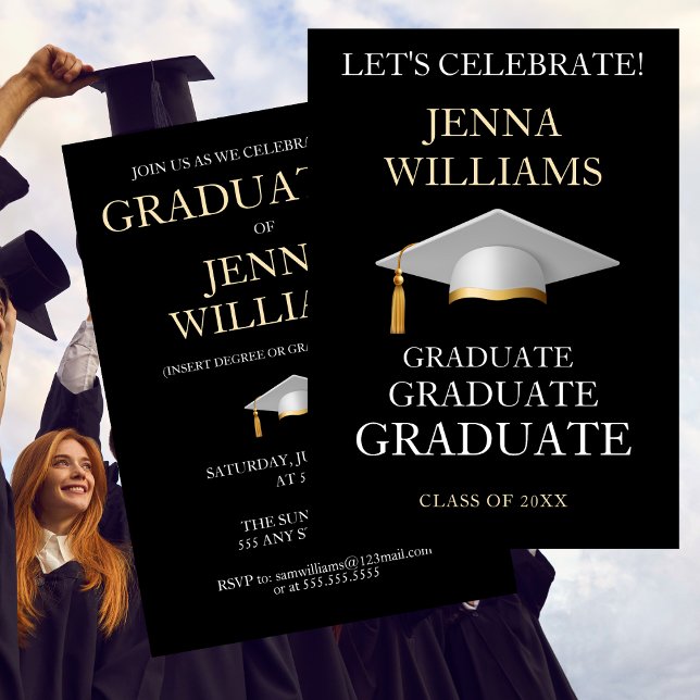 Black and White Graduation Party  Invitation (Graduate Celebration Party Gold and White Invitation)