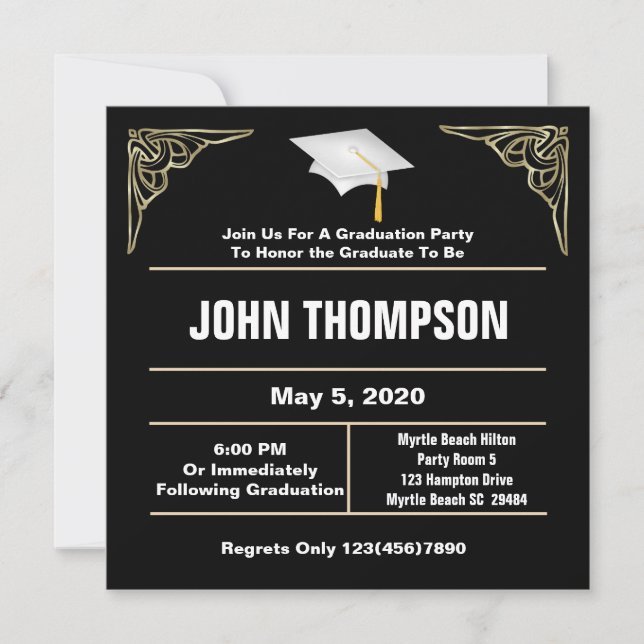 Black and White Graduation Party Invitation (Front)