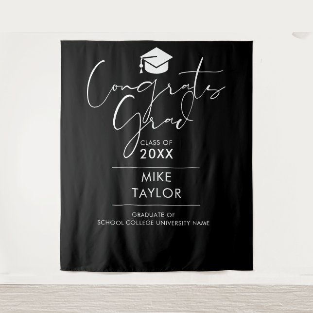 Black And White Graduation Party Photo Backdrop (Front)