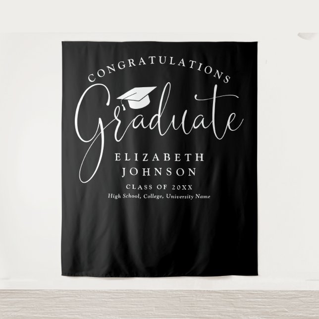 Black And White Graduation Party Photo Backdrop (Front)