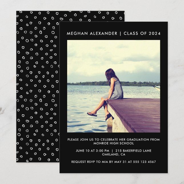 Black and White Graduation Party Photo Invitation (Front/Back)