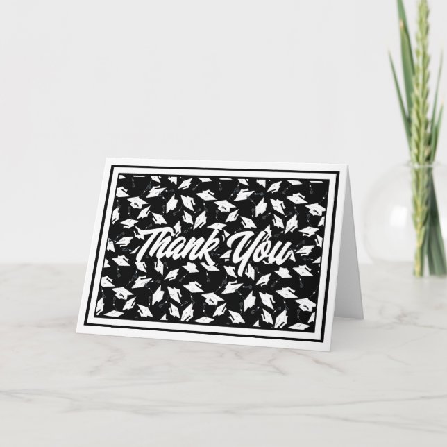 Black and White Graduation Party Thank You Notes (Front)