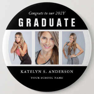 Black and White Graduation Photo Collage Button