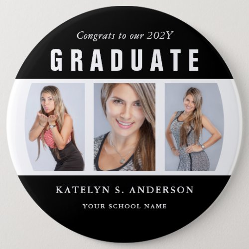 Black and White Graduation Photo Collage Button