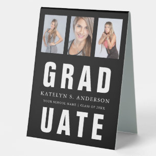 Black and White Graduation Photo Collage Custom Table Tent