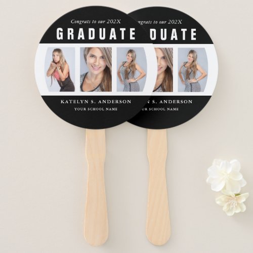 Black and White Graduation Photo Collage Hand Fan
