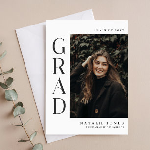 Black and White Graduation Photo Save The Date Postcard