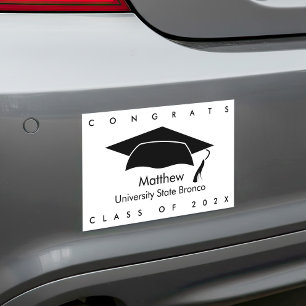 Black and White Graduation Simple Bold Modern Cap Car Magnet