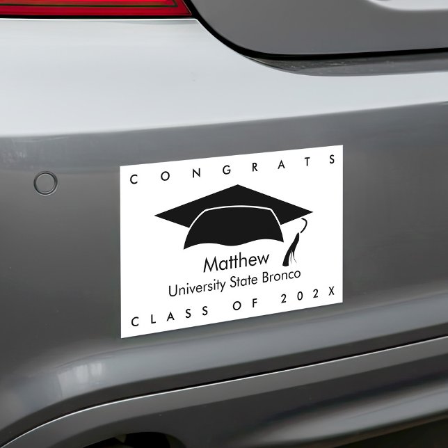 Black and White Graduation Simple Bold Modern Cap Car Magnet (Creator Uploaded)