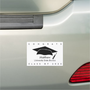 Black and White Graduation Simple Bold Modern Cap Car Magnet