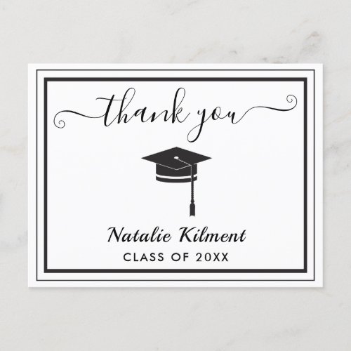 Black and White Graduation Thank You Postcard