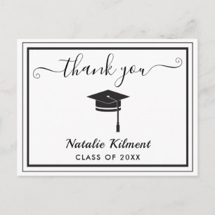 Black and White Graduation Thank You Postcard