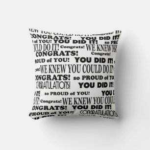 Black and White Graduation Word Art Throw Pillow