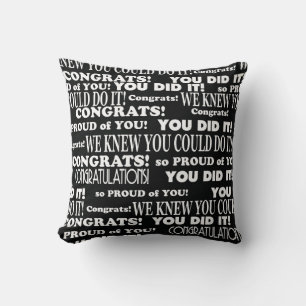 Black and White Graduation Word Art Throw Pillow