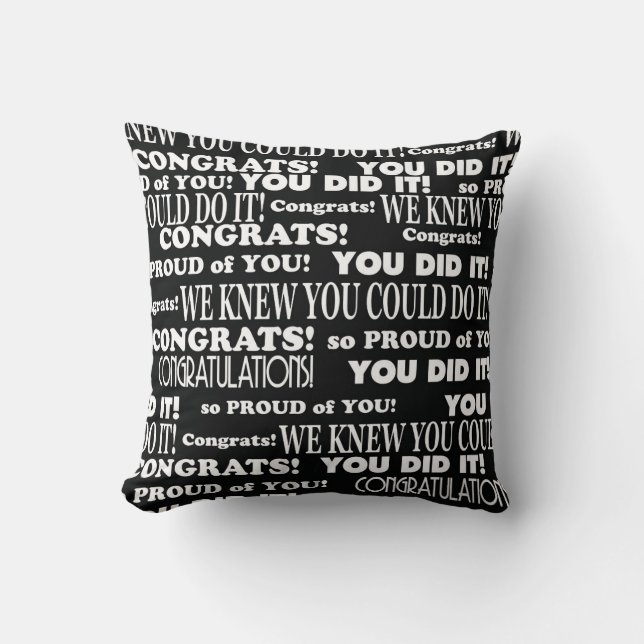 Black and White  Graduation Word Art Throw Pillow (Front)
