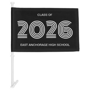Black and White Graduation Year Car Flag