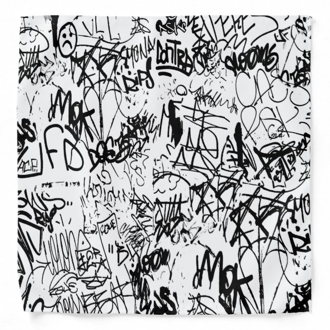 Black and White Graffiti Abstract Collage Bandana (Front)