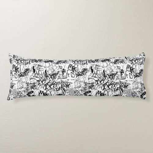 Black and White Graffiti Abstract Collage Body Pillow