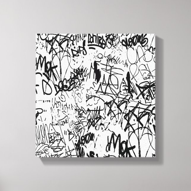 Black and White Graffiti Abstract Collage Canvas Print (Front)
