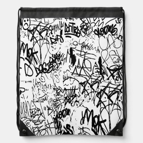 Black and White Graffiti Abstract Collage Drawstring Bag