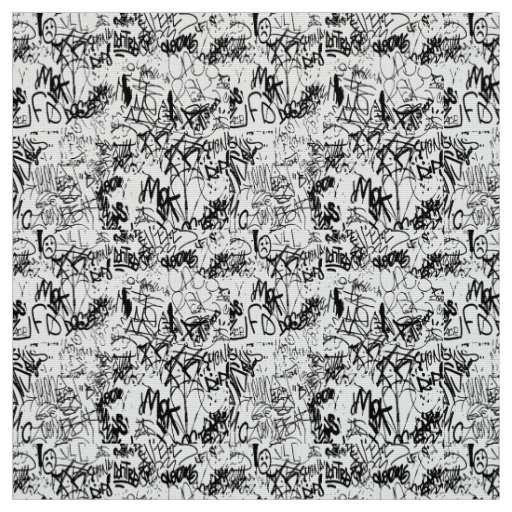 Black and White Graffiti Abstract Collage Fabric