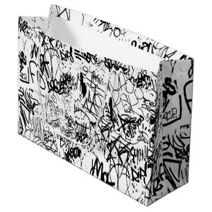 Black and White Graffiti Abstract Collage Large Gift Bag