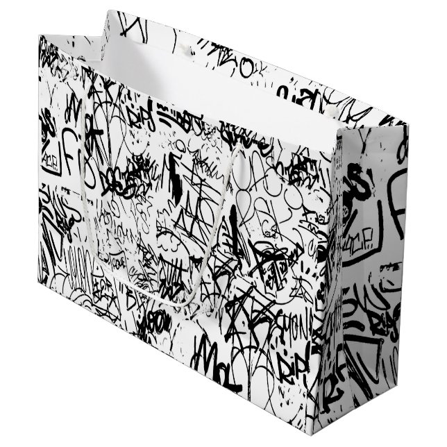 Black and White Graffiti Abstract Collage Large Gift Bag (Front Angled)