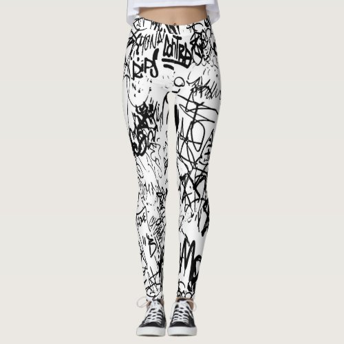 Black and White Graffiti Abstract Collage Leggings