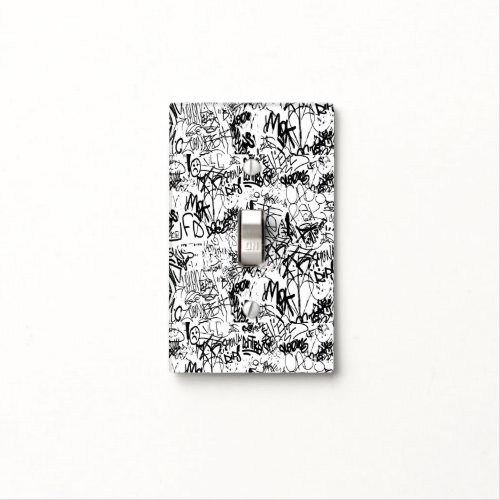 Black and White Graffiti Abstract Collage Light Switch Cover