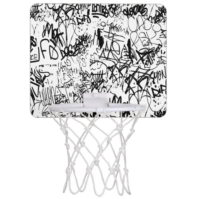 Black and White Graffiti Abstract Collage Mini Basketball Hoop (Front)