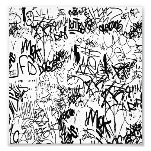 Black and White Graffiti Abstract Collage Photo Print