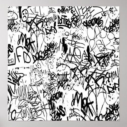 Black and White Graffiti Abstract Collage Poster