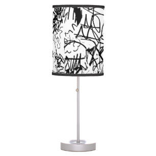 Black and White Graffiti Abstract Collage Table Lamp