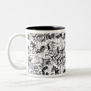 Black and White Graffiti Abstract Collage Two-Tone Coffee Mug