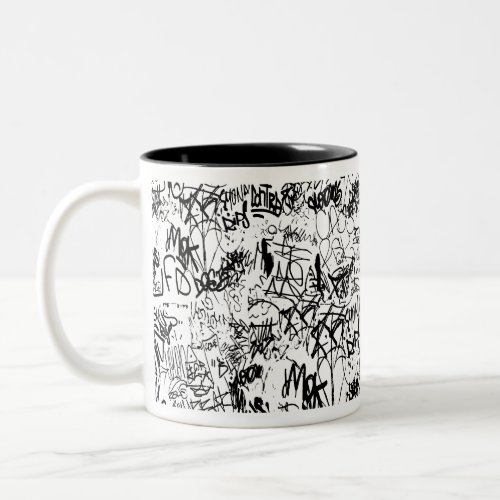 Black and White Graffiti Abstract Collage Two_Tone Coffee Mug